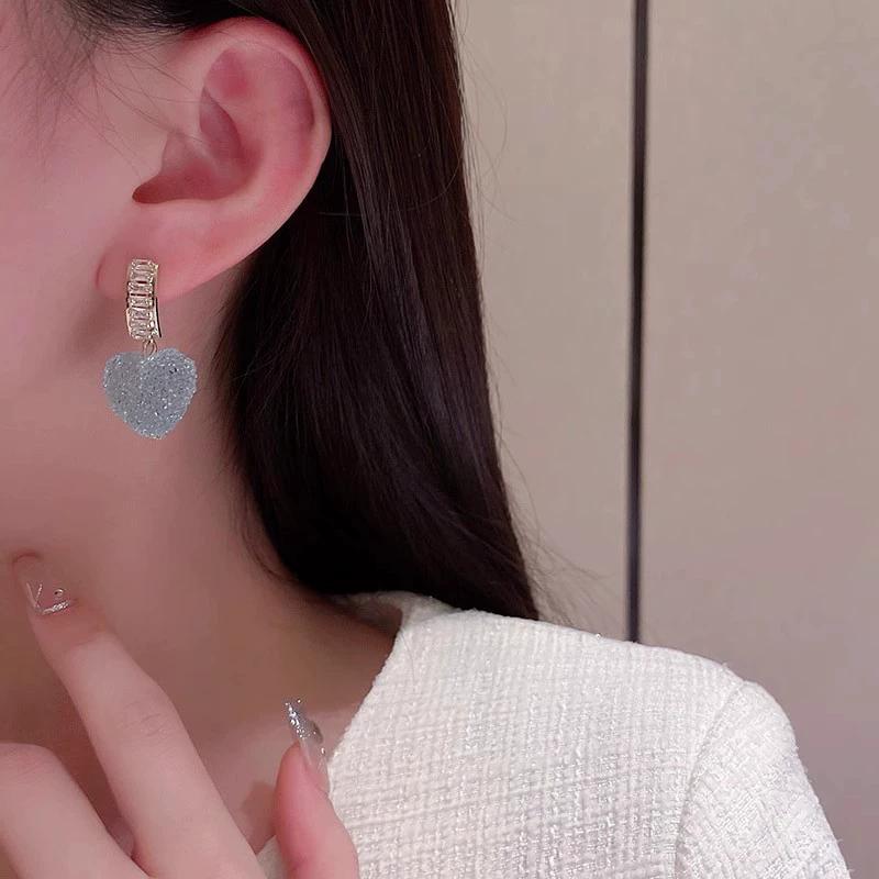 1 пара модных милых розовых висячих сережек в форме сердца для женщин, милые серьги с кристаллами, украшения для вечеринок, подарки для девочек