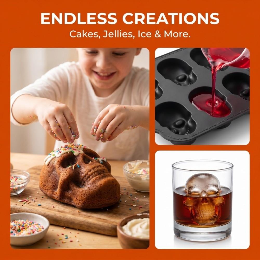 Elasticity Skeleton Head Cake Mold Food Grade Silicone Skull Baking Mold Skull Cake Pan  Halloween