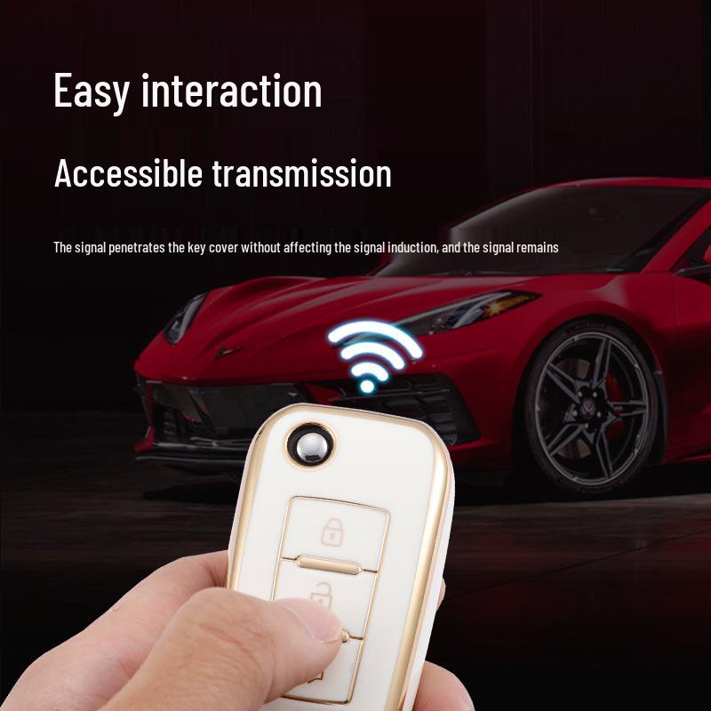 TPU чехол для ключа с золотистой окантовкой для Dongfeng Venucia D60/T70/M50V - Мягкая резина, 3-кнопочная защита для мужчин и женщин