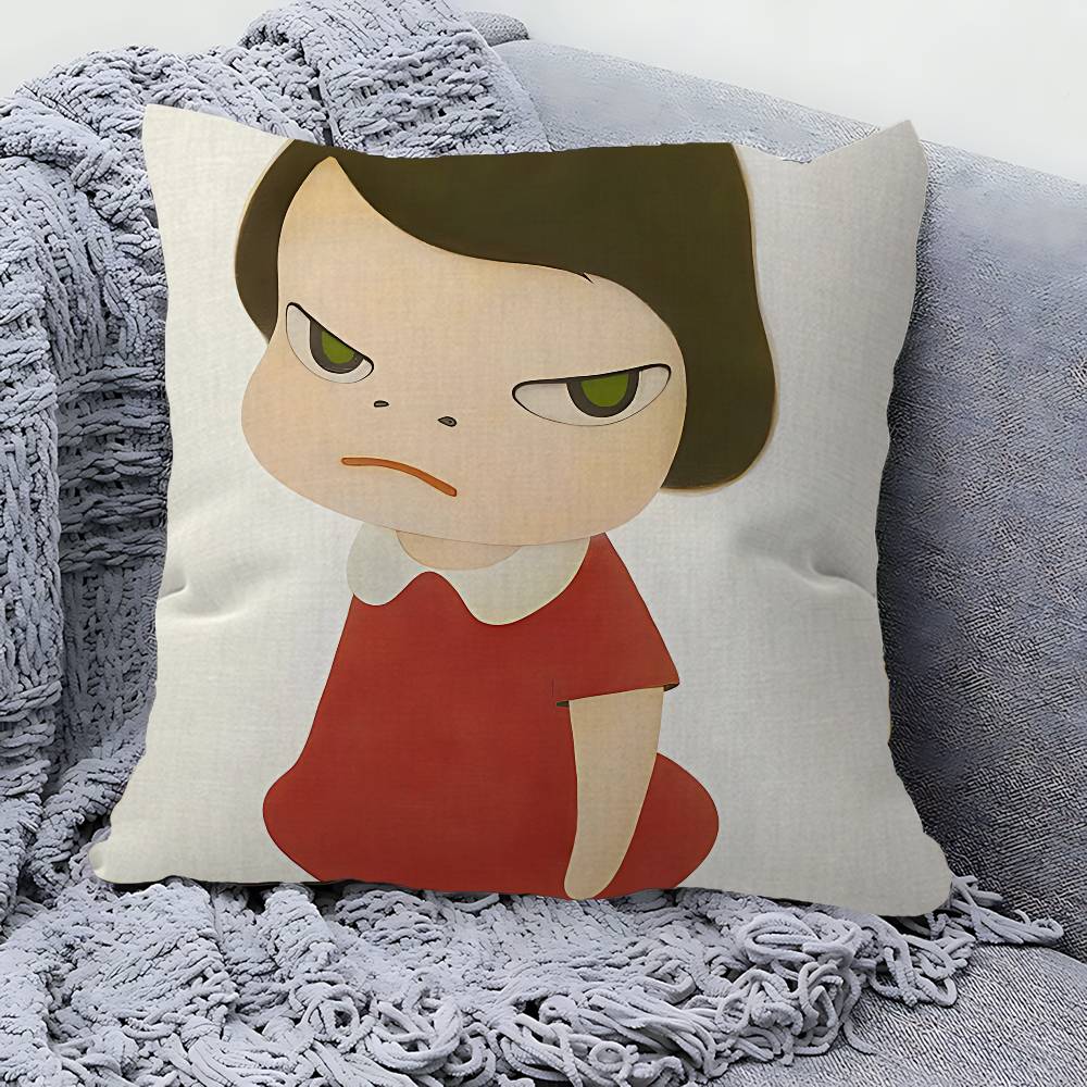 Y-Yoshitomos N-Nara Cartoon Pillow Covers Cartoon Sofa Decorative Home Double-Sided Printing Short Plush Cute Cushion Cover