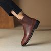 Мода 2025 Новые Осенние Женские Ботинки из Натуральной Кожи с Круглым Носком и Массивным Каблуком Женские Лаконичные Ботильоны Зимние Ботинки Ботинки Челси