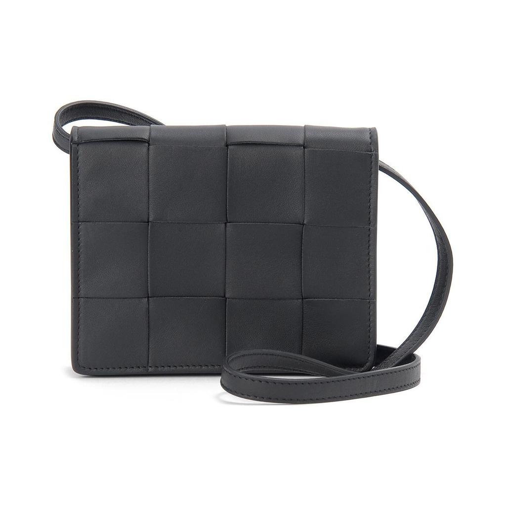 Bottega Veneta Woven Design Snap Closure Leather Mini Shoulder Crossbody Bag Unisex Bags Black 574051VMAY18803