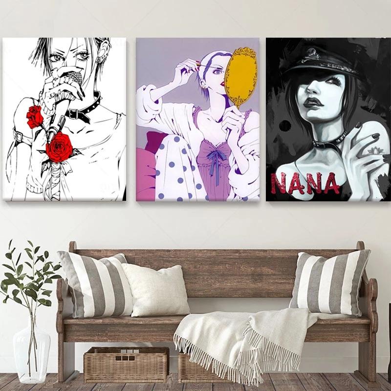 Solid Wood Frame Anime Black Stone Nana Canvas Poster Art Painting and Wall Art Picture Print Modern Family Bedroom Decor Posters