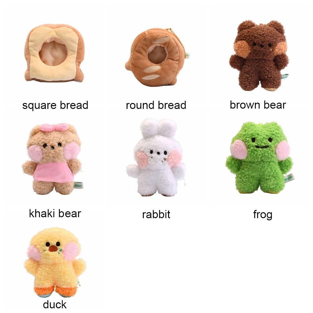 Bread Series Cartoon Plush Doll Kawaii Multicolor Frog Duck Bag Ornament Stuffed Keychain Hanging Fluffy Animal Pendant