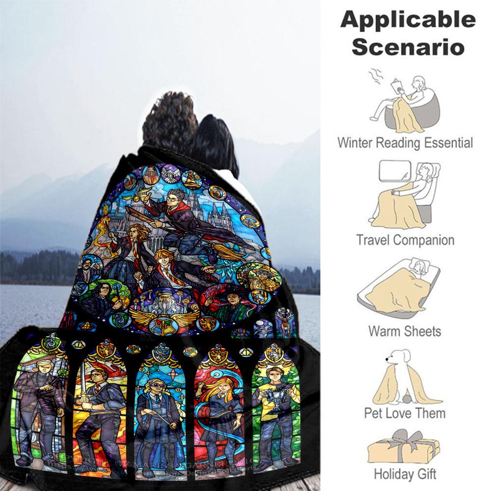 1 шт. Хогвартс Гарри Поттер Витраж Наружное Фланелевое Пледное Одеяло Все Сезоны Мягкое Тепло, Домашний Декор 1031206