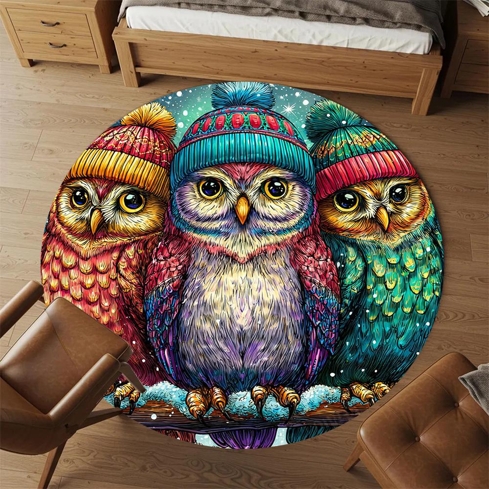 1PC Owl Winter Office Round Area Rug, Under Office Chairs Bedroom Living Room Home Decor, Carpet for Office -1110146