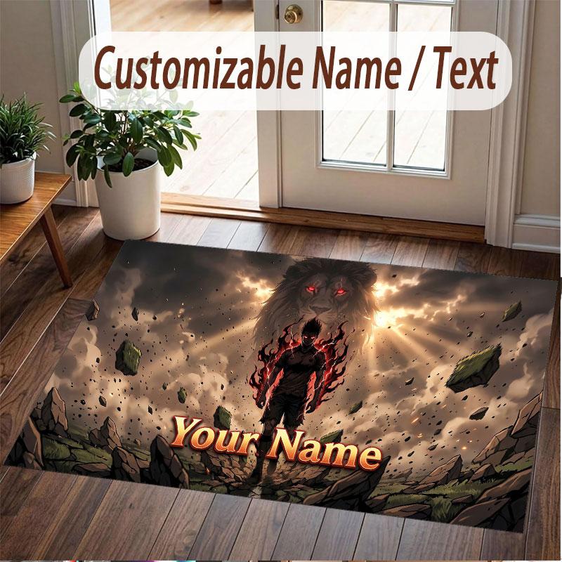 Custom Name Crystal Velvet Rug,Blue Lock Comfortable Anti Slip Floor Mat For Room Decoration