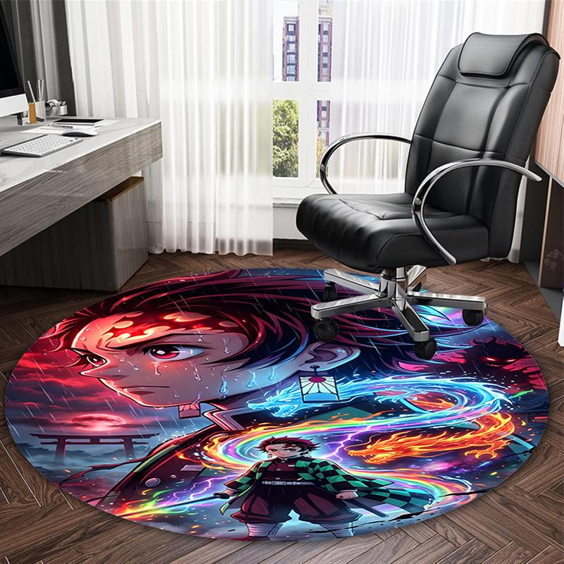 1pc Kamado Tanjiro Carpet, Round Rug, Comfortable, Suitable for Entryways, Living Rooms, Office, And Bedrooms, Christmas Decoration
