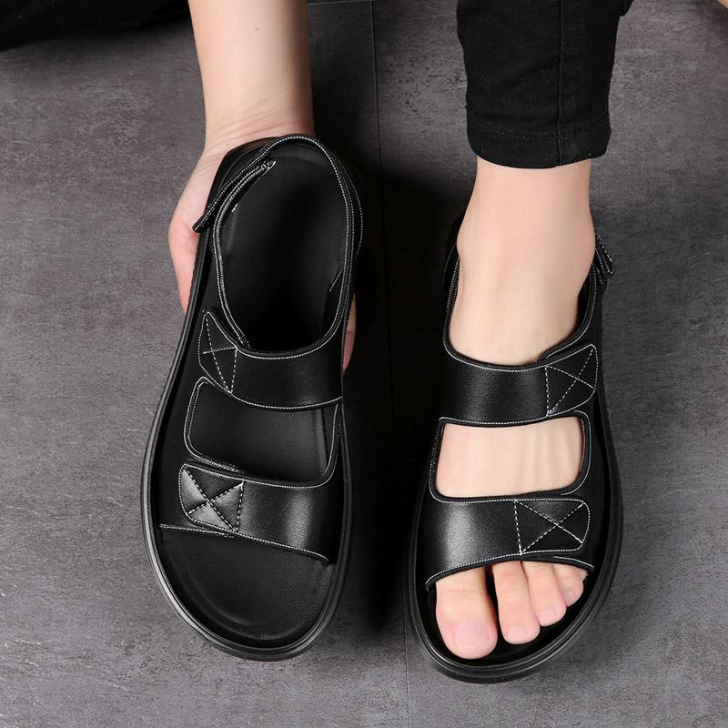 2024 Новые Летние Мужские Высококачественные Популярные Пляжные Туфли из Коровьей Кожи Мужские Повседневные Нескользящие Черные Белые Сандалии с Двойной Пряжкой