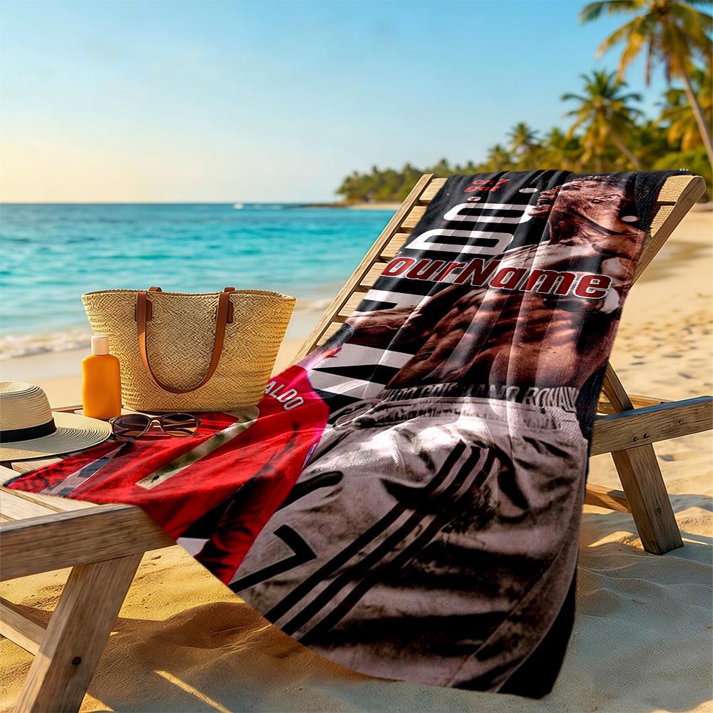 Cristiano Ronaldo Customize Text Beach Towel Super Soft & Absorbent Portable for SwimmingBeachCamping Travel Beach AccessoriesGym