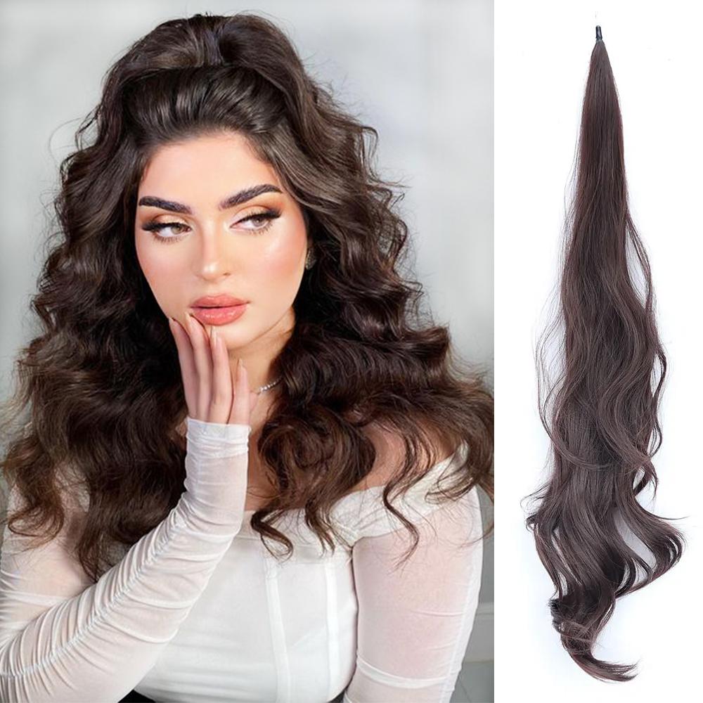 MISSQUEEN Синтетические гибкие волосы для наращивания хвоста, длинный хвост, волнистые красивые волосы, хвостики для женщин