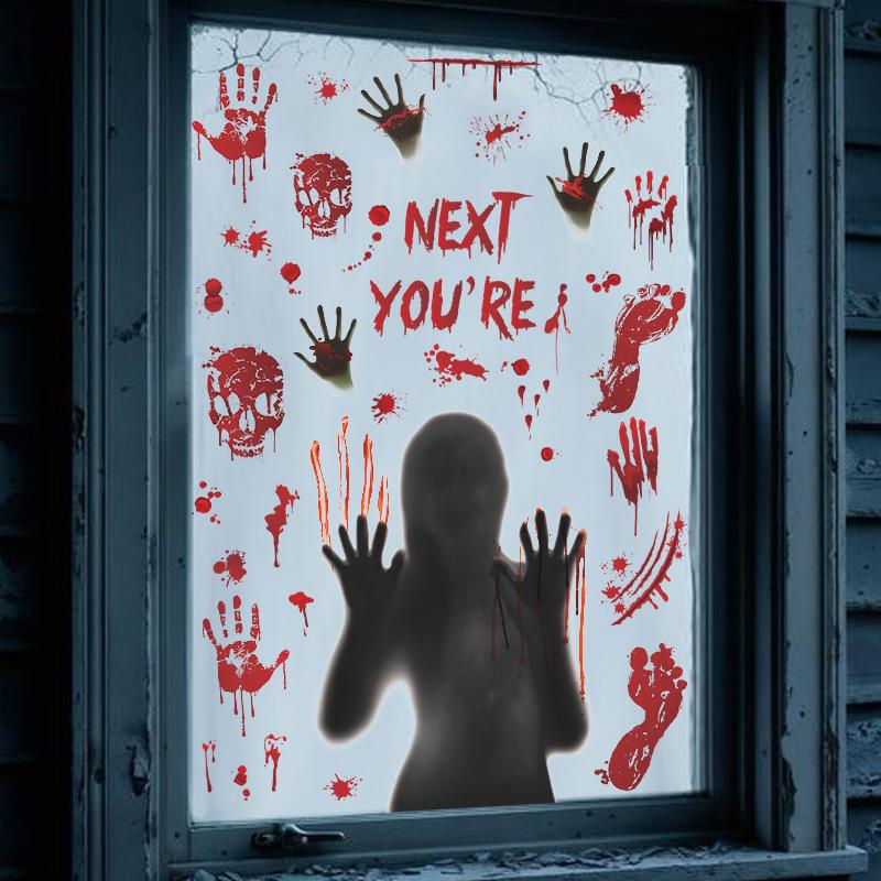 Halloween window sticker scary blood silhouette ghost glass window decoration sticker static sticker skull holiday sticker
