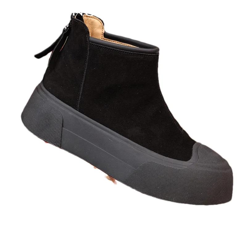 Suede Platform Women Snow Ankle Boots Designer Zippers Short Plush Mid Heels Cotton Shoes 2025 Trend Walking Winter Botas Mujer