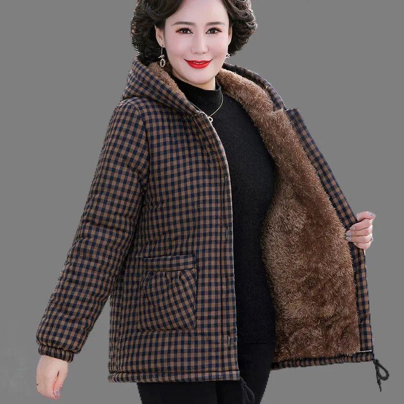 Middle-aged and Elderly Autumn and Winter Thick Cotton-padded Jacket Women's Warm Hooded Cotton-padded Jacket Women