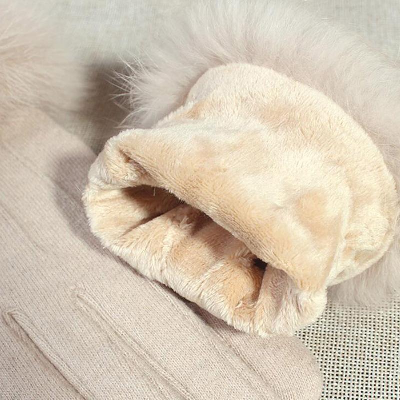 Rabbit Fur Gloves Female Winter Velvet Thicken Warm Mittens Cashmere Full Finger Embroidery Wool Touch Screen Driving Gloves H65