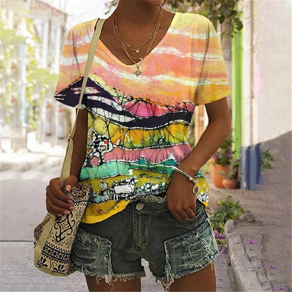 Футболка женская с градиентным пейзажем в крапинку, футболки для подростков, одежда унисекс, винтажная уличная одежда, повседневный стиль, модная уличная одежда