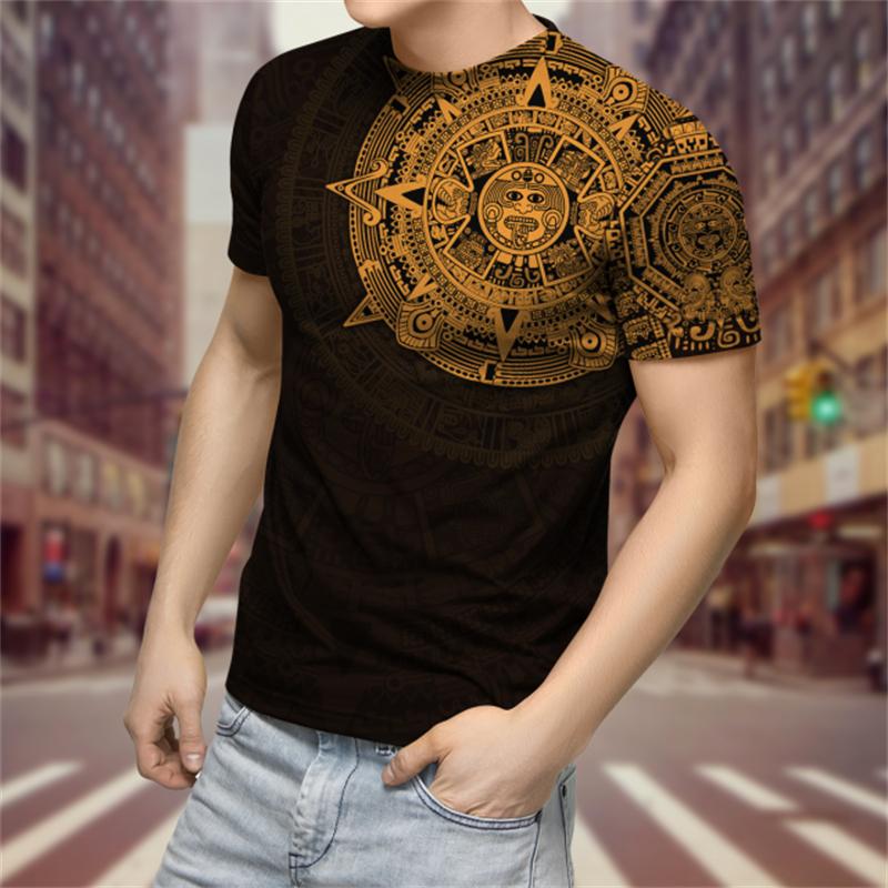 Mexico Aztec Men's T-Shirt, 3D Printed Short Sleeve T-Shirt, Day of Death, Street, Hip Hop, Large, 2023 New