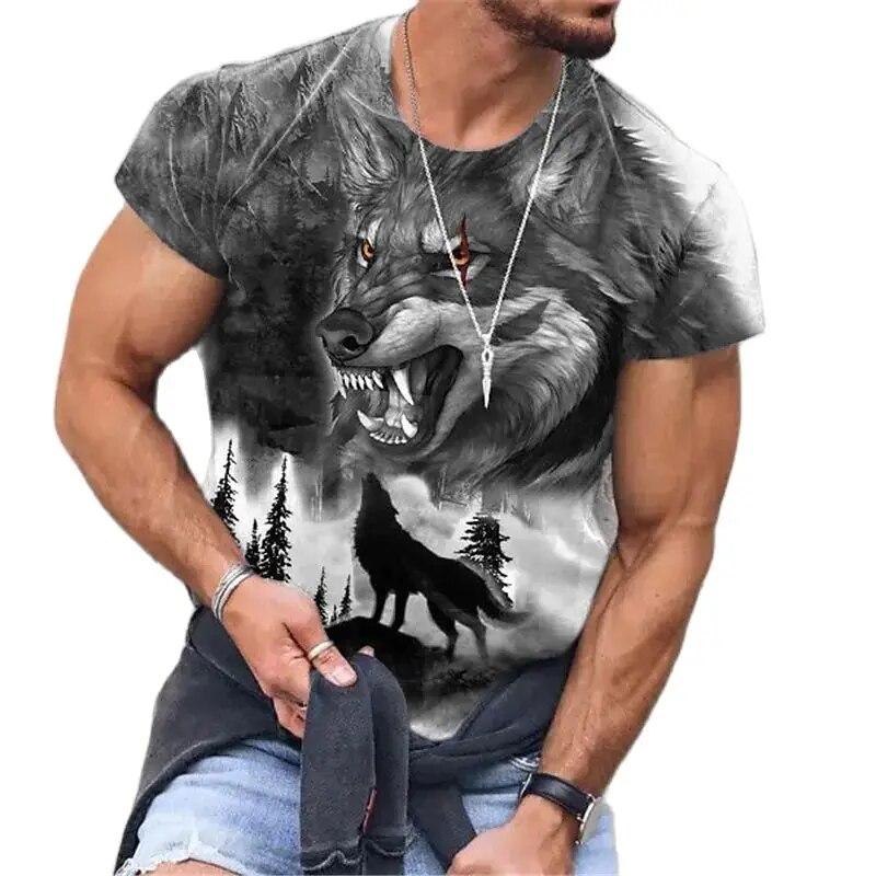Summer Animal Wolf Print Men's T Shirt Round Neck Short Sleeve Loose Tops Casual Male Tees Oversized T Shirts 6XL