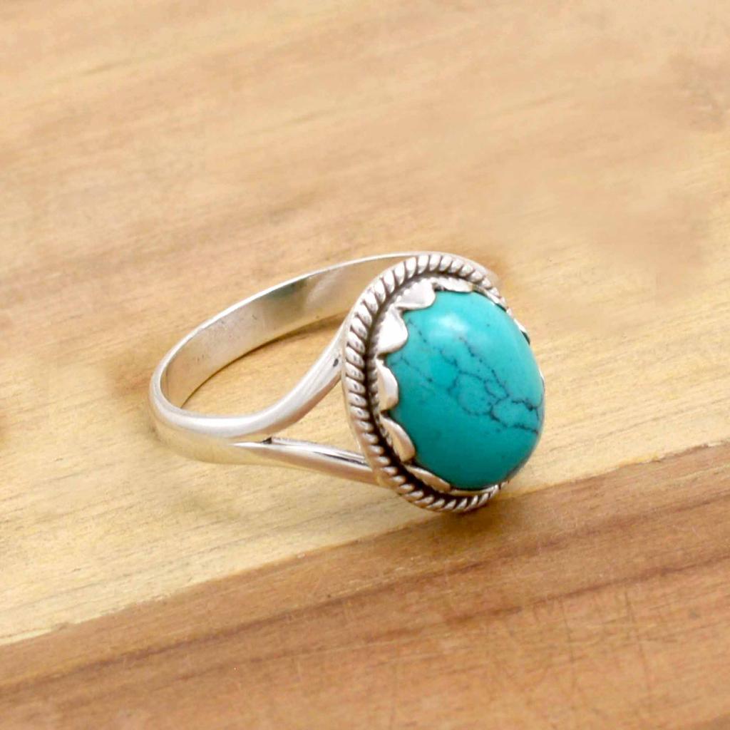 Кольцо из стерлингового серебра 925 пробы с бирюзой, драгоценный камень Фироза, женское кольцо ручной работы в стиле бохо, ювелирные изделия