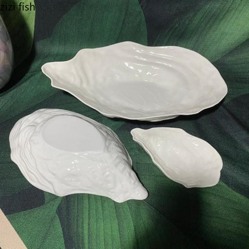 Белая керамическая тарелка Oyster, тарелка для сашими, миска для десерта, тарелка для суши, фруктовая миска, салатница, ресторанная посуда, поднос для закусок