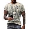 Летняя мужская уличная повседневная одежда Винтажный 3D Забавный принт животного Короткий рукав Круглый вырез Оверсайз