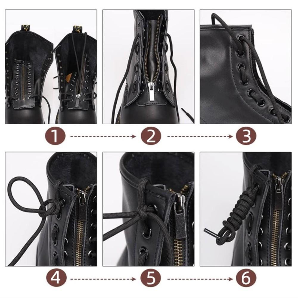 Black Leather Lace-in Boot Zipper Inserts Metal Eyelets 8 Holes Zipper Boot Laces Shoe Accessory Adjustable No Tie Shoe Laces