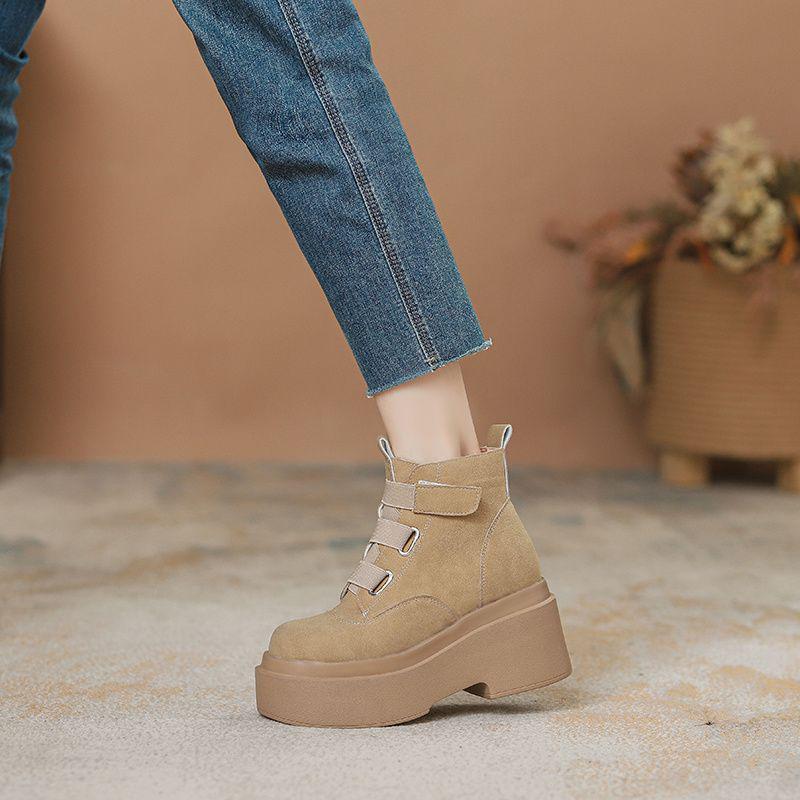 Women's Martin Boots, Super Light Thick-Soled, Plus Velvet, Platform Heightening, Punk Style, Spring/Autumn Models.