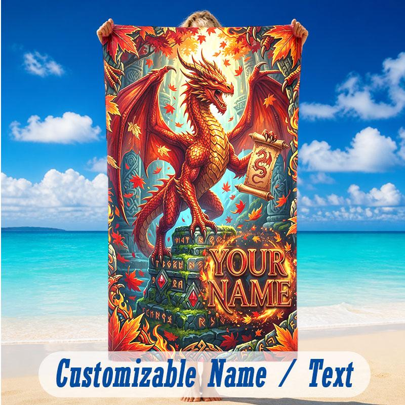Dragon Phoenix Theme Beach Towel Personalized Custom Name & Text Soft Quick Dry Beach Towel for Swimming Travel