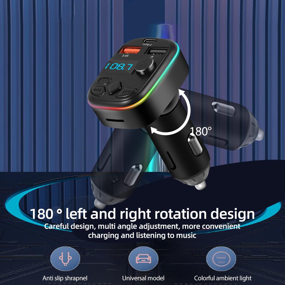 Автомобильный Bluetooth 5.0 FM-передатчик с подсветкой, автомобильный комплект громкой связи PD 20 Вт, два USB 3.4AU, диск/TF-карта, MP3-плеер, быстрое зарядное устройство