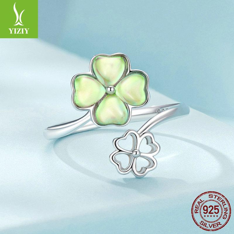 Кольцо-разомкнутое клевер, Летнее маленькое свежее кольцо из стерлингового серебра 925 пробы, Ювелирное изделие