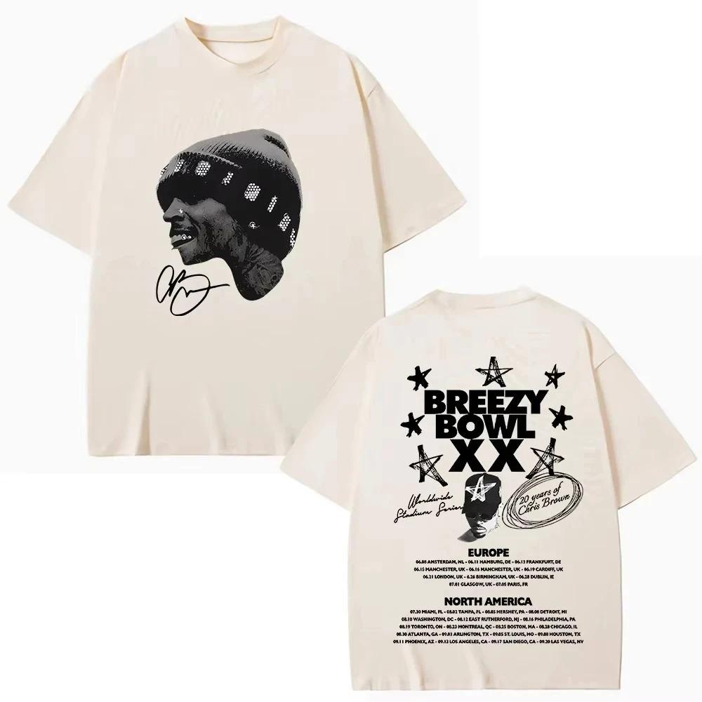 Unisex Summer Pure Cotton Tops Chris Brown Breezy Bowl XX Tour TShirt Fashion Hip Hop Retro Short Sleeve TShirt
