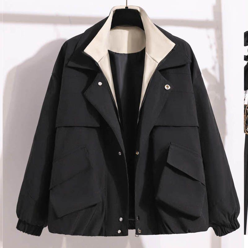 Women Stand Collar Workwear Loose Short Jacket Casual Top