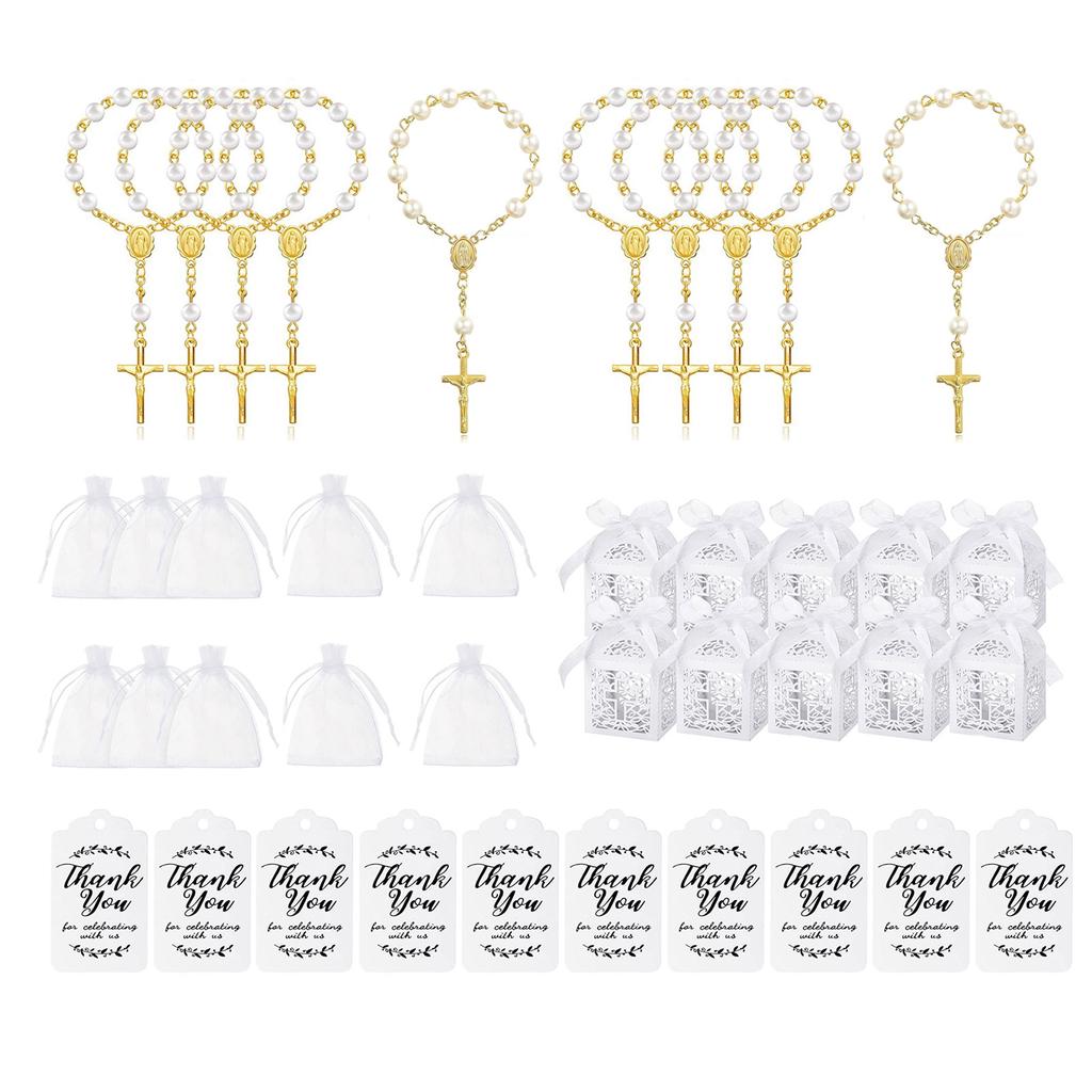 Baby Baptism Gift Set Elegant Beaded Bracelet Baby Shower Supplies Baptism Favor Set Imitation Pearls Material for Baby