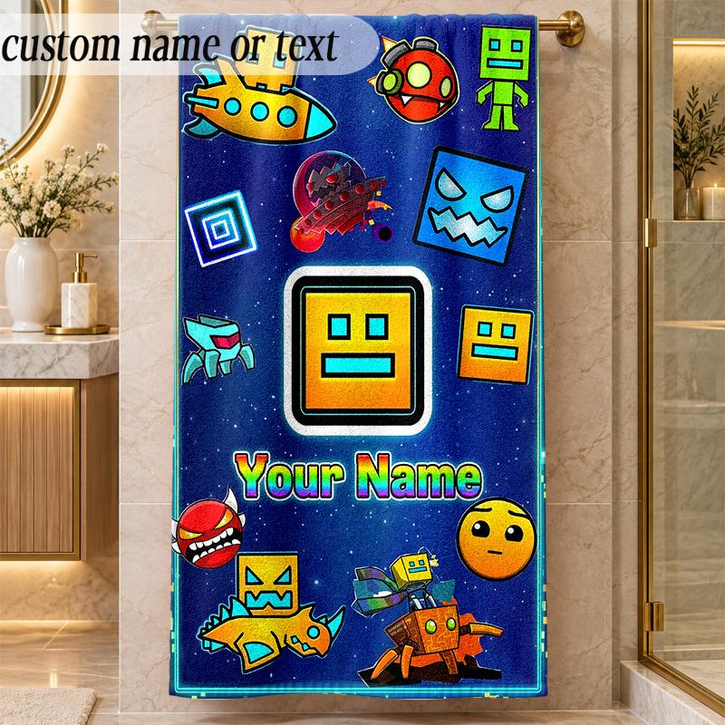Beach TowelGeometry Dash Custom Name Text Personalized Soft Towel for Beach Pool Indoor Home Decor Gift