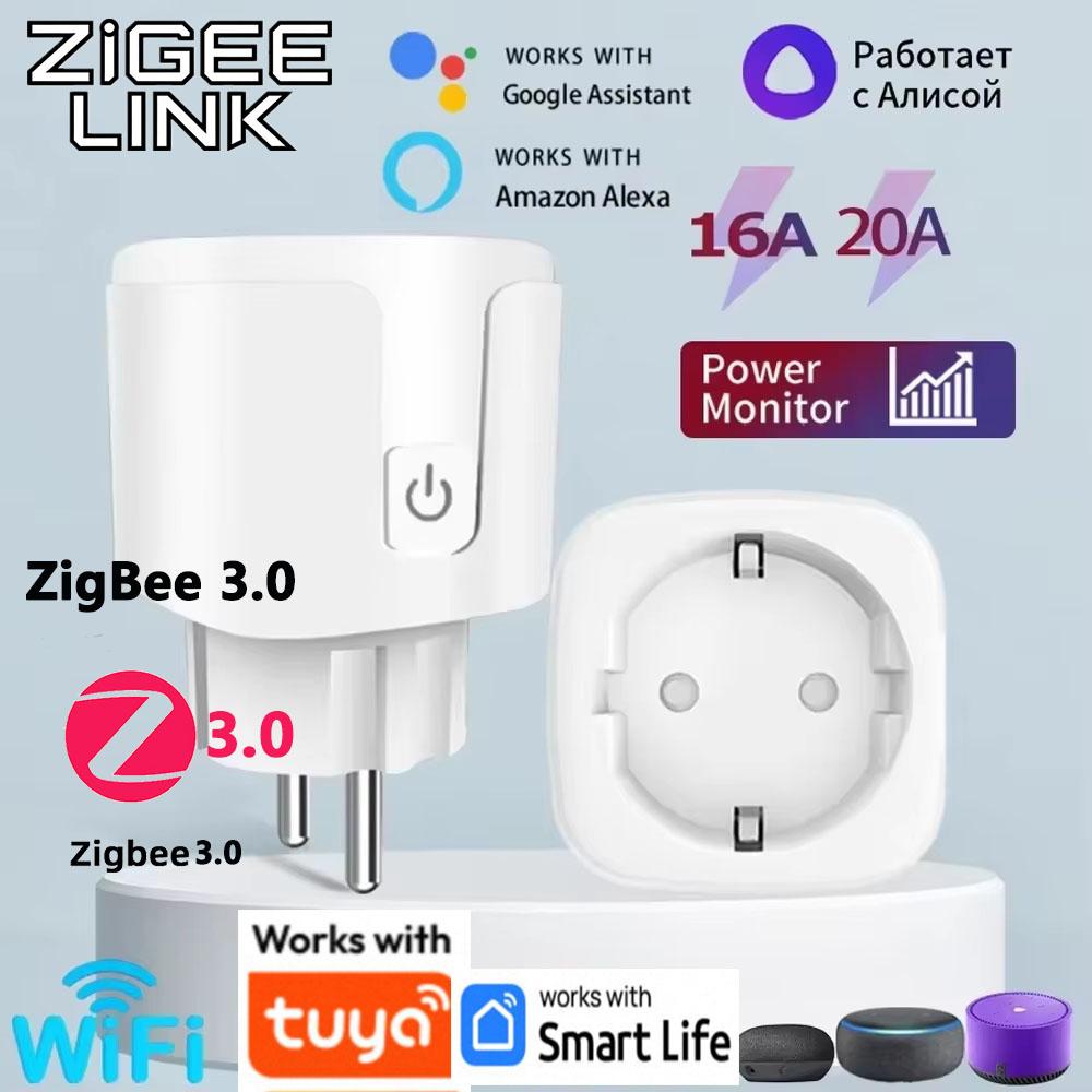 Умная розетка EU Plug WIFI/Zigbee 3.0 с мониторингом энергопотребления, таймером, голосовым управлением. Smart Home DIY. Работает с Alexa, Google Home, Алисой.