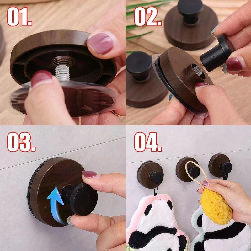 Walnut Wood Suction Cup Hooks, Wall-Mounted Storage Rack, Door Back, Clothes, Towel Hanger, Cabinet, Drawers Handle, Key Decor