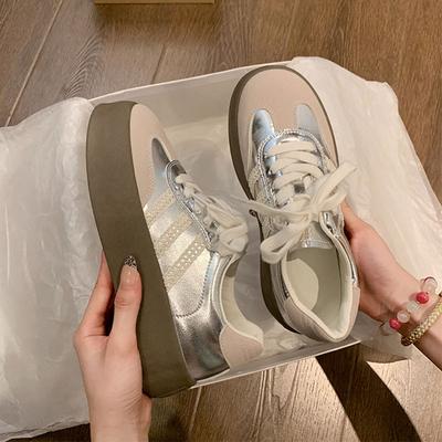 Серебряное кружево немецкие тренировочные туфли платформа внутренняя высота увеличение женская обувь весна и осень новая повседневная обувь на доске обувь Форреста Гампа