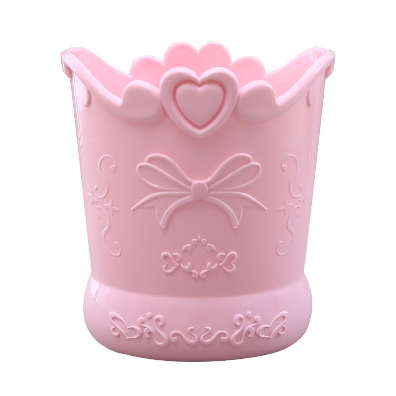 Держатель для ручек в форме сердца с бантом и любовью, розовый, в форме бочонка, для девочек, милый, ведерко, настольный органайзер, канцелярские принадлежности, большой емкости, пластиковый держатель для ручек
