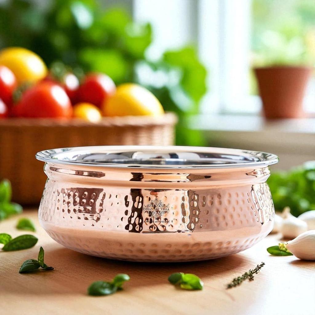 Steel Copper Serving Handi Bowl, Serveware & Tableware, Home Restaurant, Volume-300 ML, Pack of 2