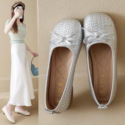 Осенний бант туфли с неглубоким вырезом женские туфли на плоской подошве женские туфли одинарные женские туфли Doudou