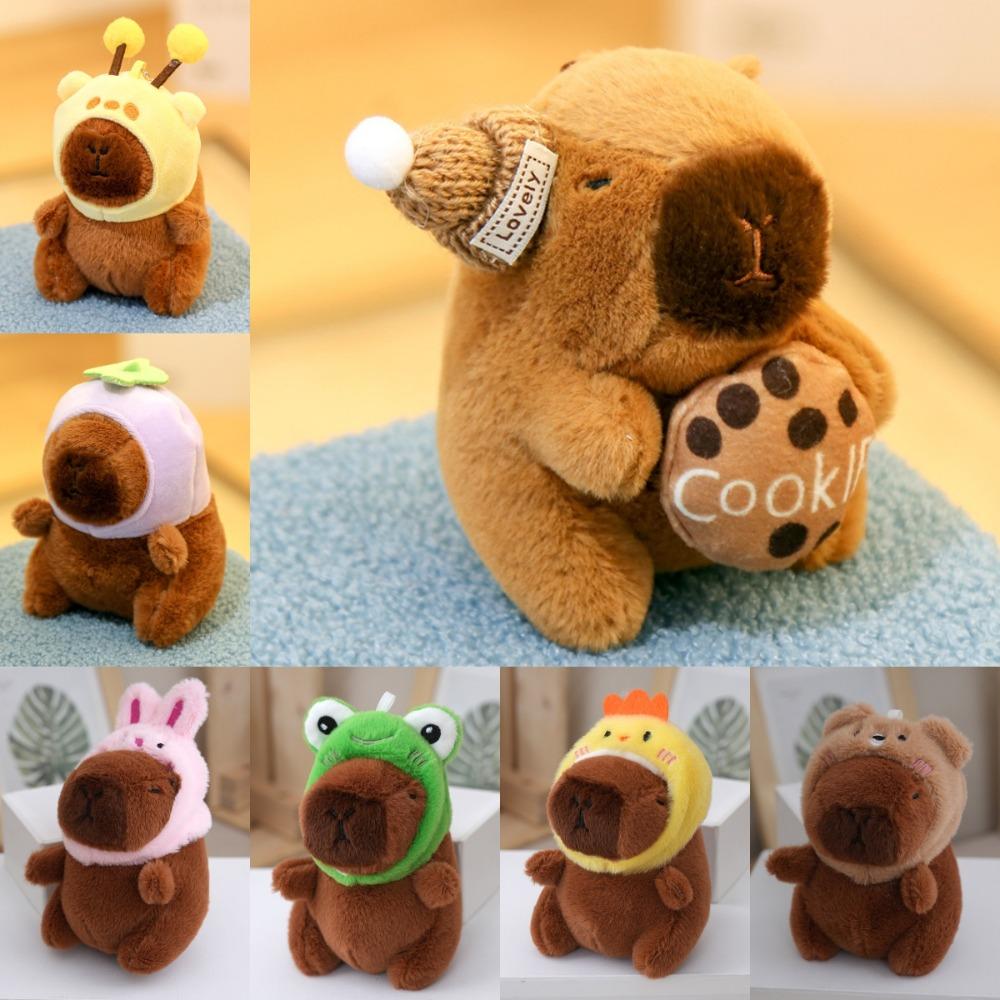 Cute Capybara CapIbara Keychain with Bee Rabbit Frog Bear Hat Plush Animals Toy Birthday Gift
