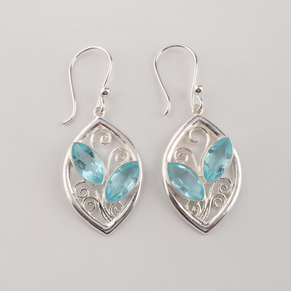 Серебряная серьга с топазом небесно-голубого цвета, Серьга ручной работы из стерлингового серебра 925 пробы, Подарок на декабрьский день рождения, Украшения с топазом CE-24-15