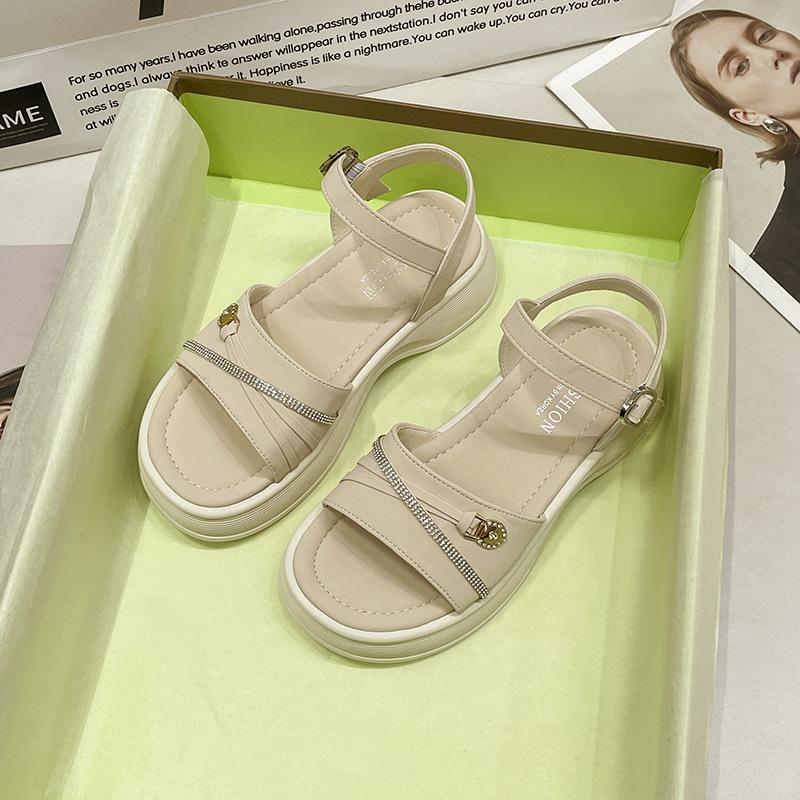 Roman Sandals Women's 2025 Summer New Small Height Increase 5cm Muffin Thick-soled Toe Cover Toe Beach Shoes