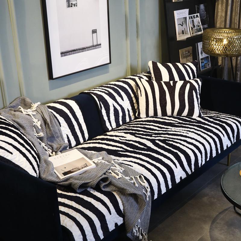 Autumn and Winter Simple Houndstooth Thick Plush Sofa Cushion Non-slip Sofa Cover Cover