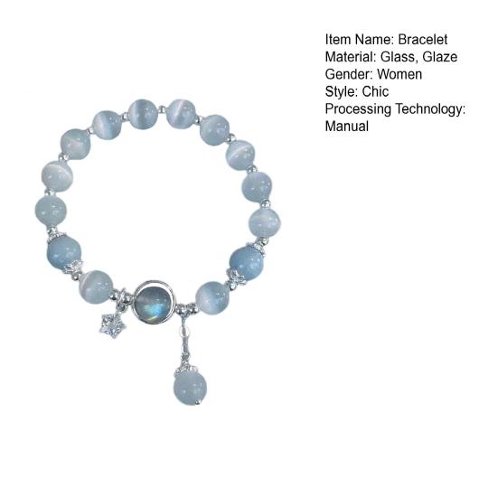 Женский браслет, стеклянные бусины, подвеска-колокольчик, гладкая эластичная веревка, регулируемый градиент, искусственный опал, женские наручные украшения, подарок на день рождения