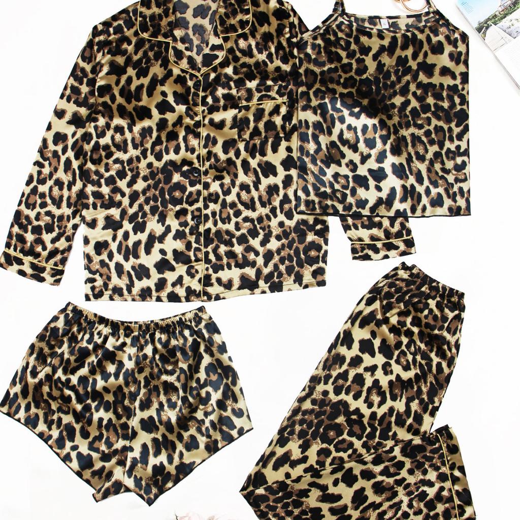 Женская домашняя одежда в европейском и американском стиле, комплект из 4 предметов: майка, шорты, длинные рукава, длинные брюки, пижамный комплект, модная одежда для отдыха с принтом