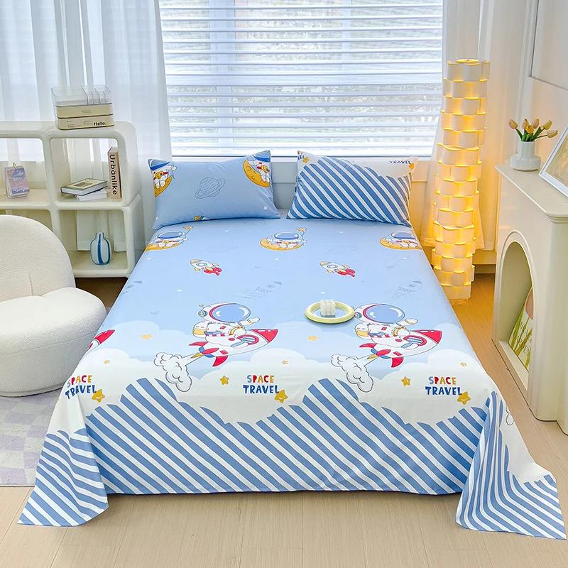 Cartoon Astronaut Bed Sheet Set for Kids Boys Soft Skin-friendly Cotton Bedding Set 3Pcs Rocket Spaceship Bed Sheets Pillowcases