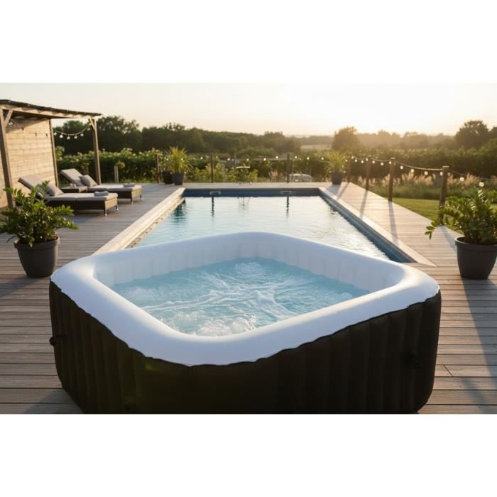 Spa Gonflable SUNSPA - AC02 - 185 X 65 Cm - 6 Places - Carré (Livré Avec Filtre, Cadenas, Tapis De Sol Et Couverture)