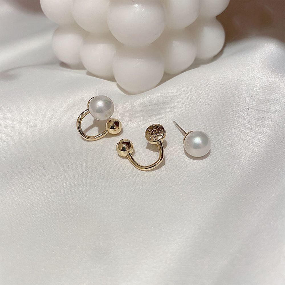 Double Layer Baroque Pearl Earrings Female Stud Earrings Korean Style Earrings Mental Hoop Earrings