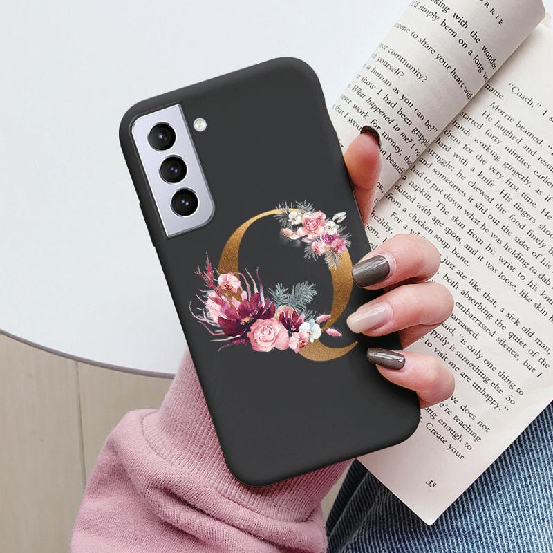 For Samsung Galaxy S21 S21 FE Case S21 Plus Flower Gold Letter A Z Soft Silicone Phone Cover For Samsung S21 Ultra Bumper S21+